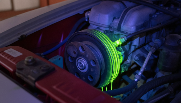 Detección de fugas de refrigerante AC con luz UV y tinta fluorescente